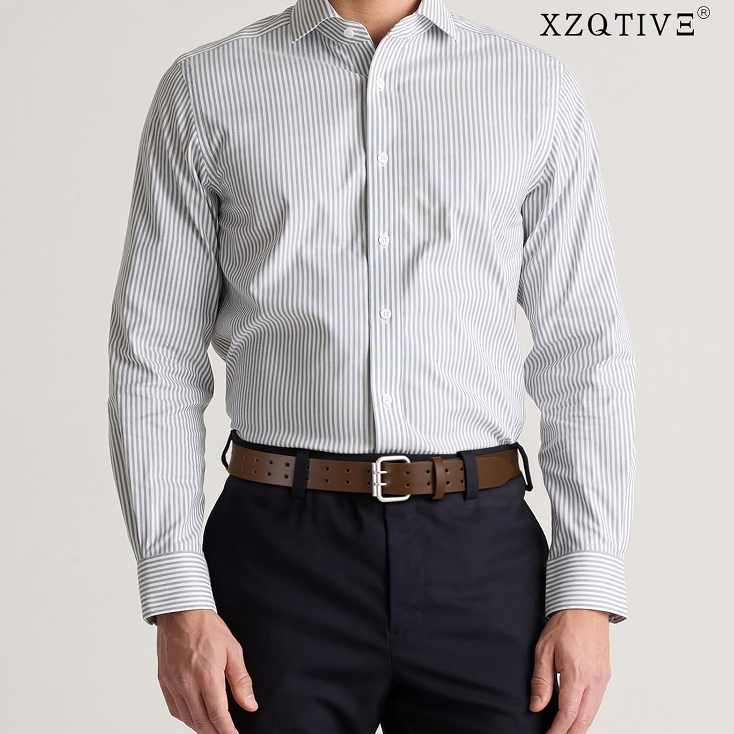 XZQTIVE Men Dual Holes Belt For Jean Pant Casual Leather Belts With Double Prong Buckle - Image 2