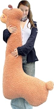Llama Plush Pillow, 51 Inch Alpaca Plush Long Body Pillow, Alpaca Stuffed Animal, Christmas Holiday Birthday Gift Brown