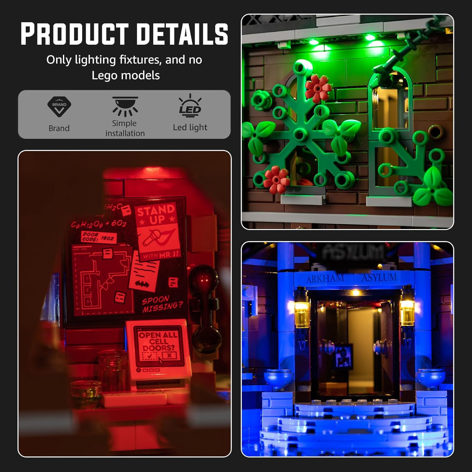 Nitemode Compatible with Lego 76300 Arkham Asylum, Upgraded Brightness Adjustable Lighting Accessories(No Model)