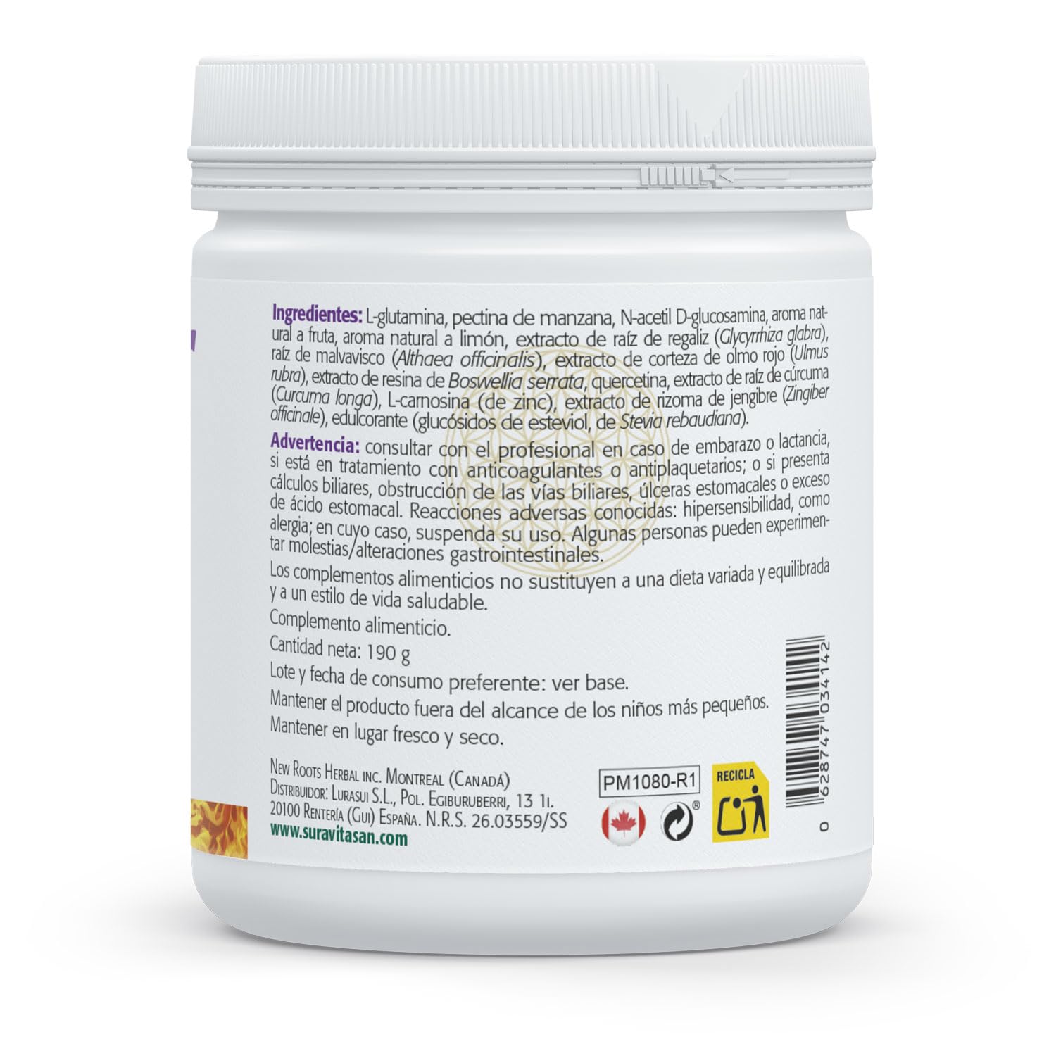 Sura Vitasan GI-Repair Polvo 190 g 11 Nutracéuticos para Salud Intestinal | Fórmula Sinérgica con L-Glutamina, Pectina, NAG Olmo Rojo, Boswellia y Regaliz DGL, para Cuidado de Mucosas Digestivas