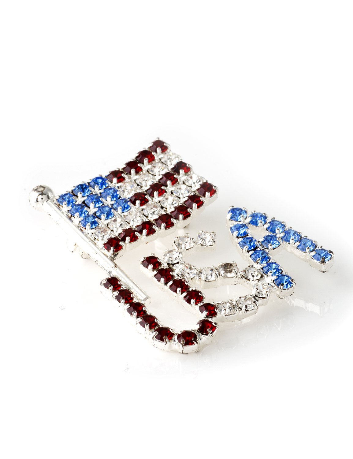 Silver Crystal Rhinestone Patriotic American Flag & USA Pin-picture-29