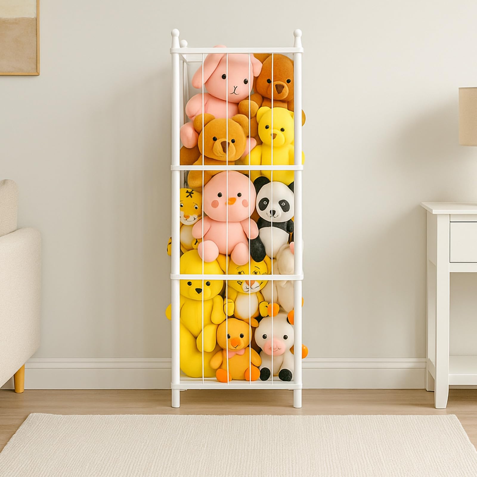 GZQXHOME Stuffed Animal Storage,Wooden Stuffed Animal Holder with Elastic Band,Plushies Organizer for Bedroom Living Room (white)