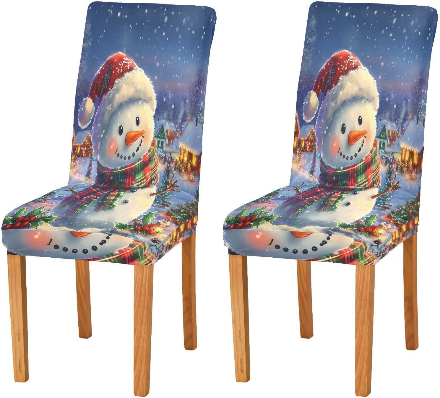 ALAZA Chair Covers for Dining Room, Snowman Christmas Tree at Night Stretch Chair Cover Sets Chair Protector Removable Washable for Ktichen Restaurant Hotel