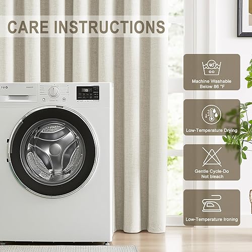 Miniatura 8 de Cortinas 100% opacas para dormitorio, cortina de lino negro de granja de 84 pulgadas de largo, juego de 2 paneles, cortinas de ventana con textura