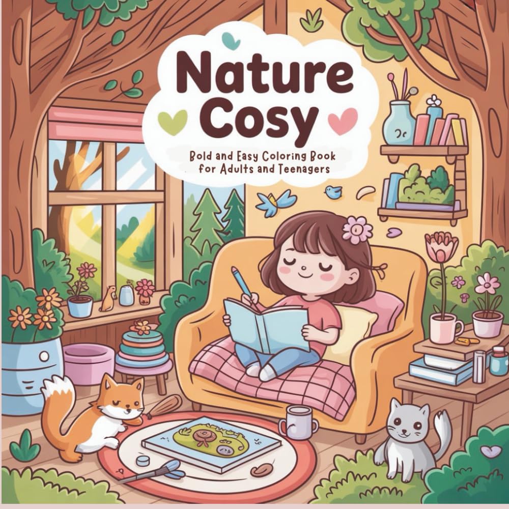 Nature Cosy: Bold and Easy Coloring Book for Adults and Teenagers