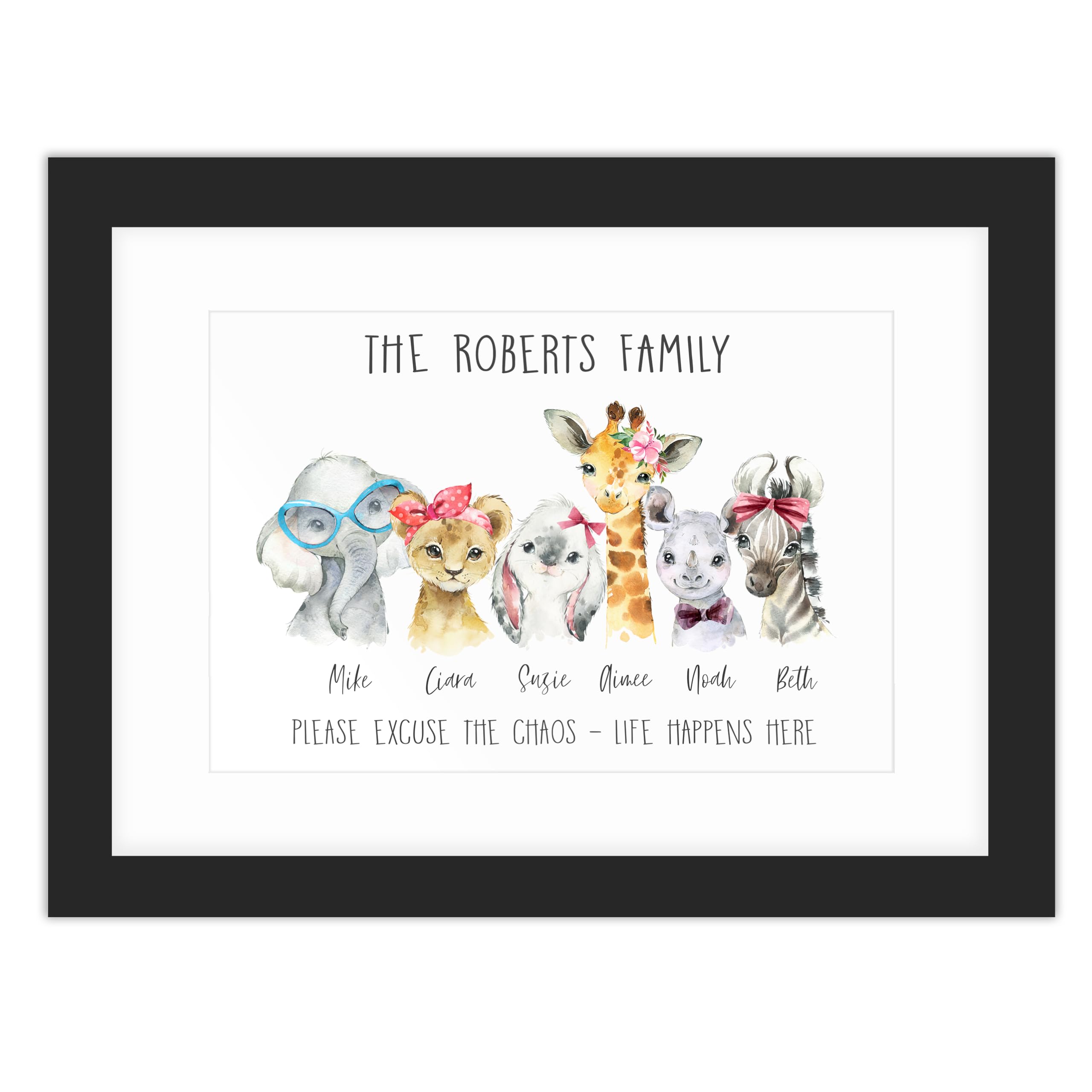 Laurel Lane Personalised Gift Animal Family Name Print Picture Watercolour Wall Art Prints