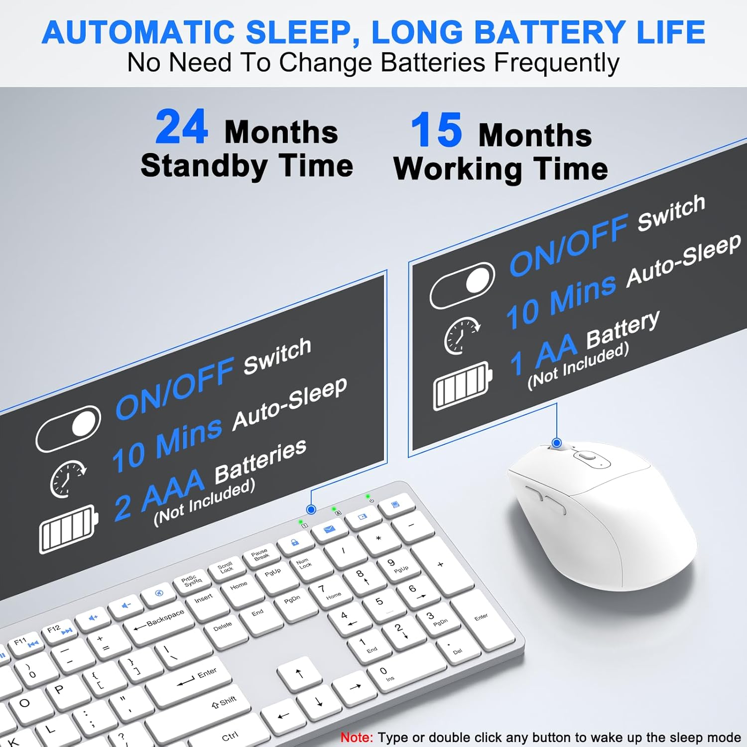 Wireless Keyboard and Mouse Combo, Full Size Silent Ultra Thin Keyboard with Magnetic Wrist Rest, Optical Mouse, 2.4G Lag-Free Cordless Mice Keyboard Set for Computer, Mac, Laptop, PC, Windows
