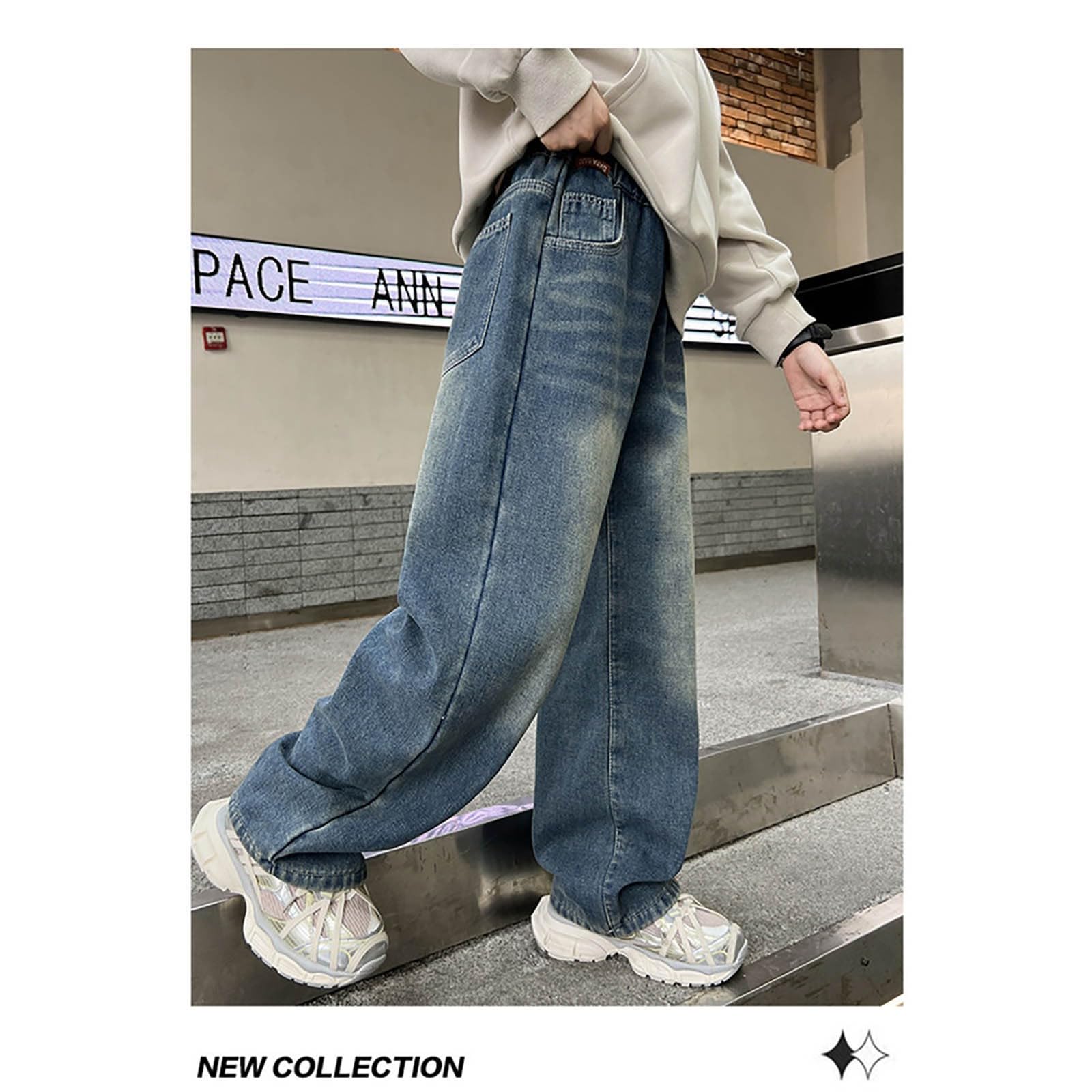 Genérico Vaqueros Niño 4-12 Años Baggy Polar Pantalon Vaquero Adolescentes Chico Elasticos Rectos Moda Y2K Streetwear Jeans Pantalones Vaqueros Cargo Denim Loose Grueso Invierno 2026