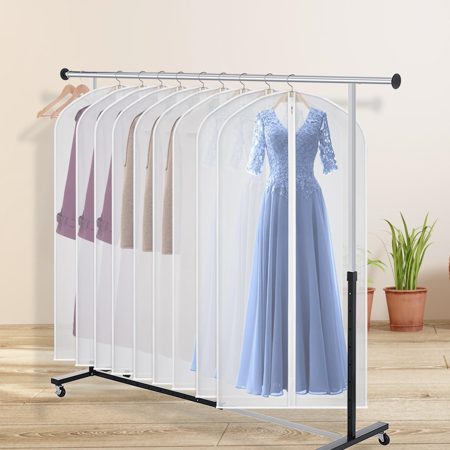 Univivi Kleidersäcke zum Aufhängen, 152,4 cm, zur Aufbewahrung, atmungsaktiver Staub für langes Kleid, Hochzeitskleid, Kleiderhüllen für Mäntel, Anzüge, Kleider (60 x 152 cm), 8 Stück