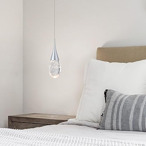 Miniatura 5 de JoollySun Mini lámpara colgante individual Moderna lámpara colgante de techo regulable LED con cristal de burbuja para cocina, isla bar, dormitorio,