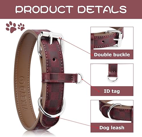 Miniatura 5 de Collar de perro para perros pequeños, medianos y grandes, collares para mascotas, hembras y niños, collar de piel sintética con estampado a cuadros,