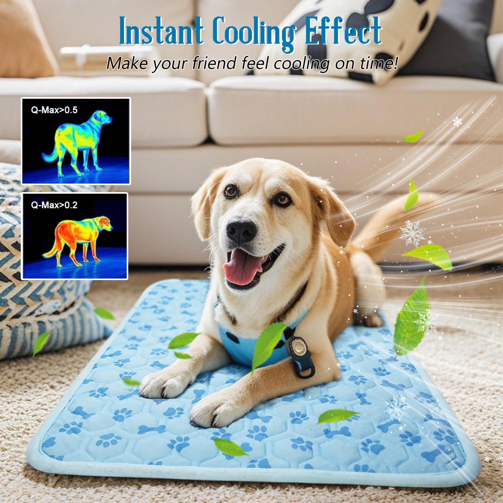 Alfombrilla de refrigeración para verano, reutilizable y portátil, almohadilla de refrigeración para perros y gatos, almohadilla de hielo impresa con hueso, lavable, no tóxica, no necesita