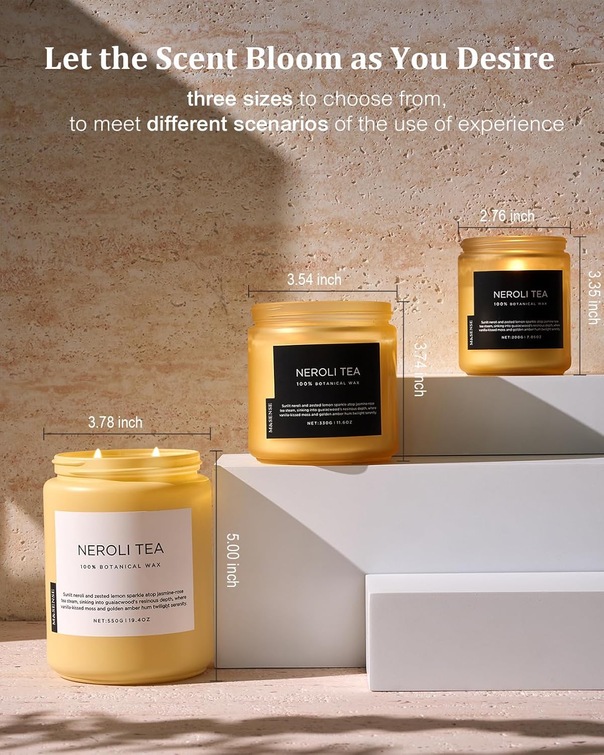 M&SENSE Neroli Tea Scented Candle, 19.4oz 110 Hours Long Lasting Burn 2 Wick Non Toxic Natural Soy Wax Candle for Women, Slow Burning Home Fragrance Gifts for Stress Relief & Relaxing image 6 of 9 B0DYDNV3RM