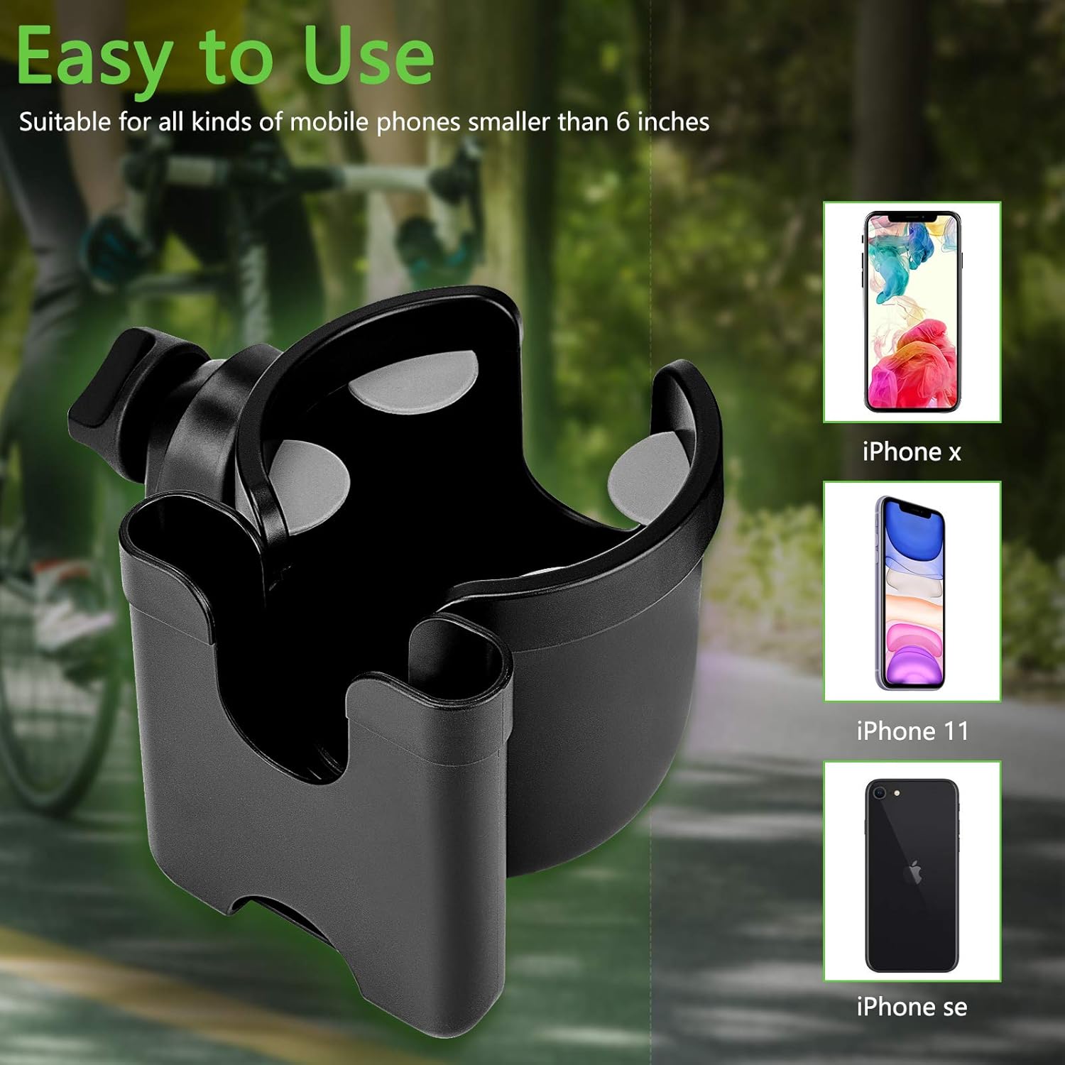 Suranew Stroller Cup Holder with Phone Holder/Organizer, Universal Bike Cup Holder, 2-in-1 Cup Holder for Walker, Bike, Wheelchair, Walker : Baby