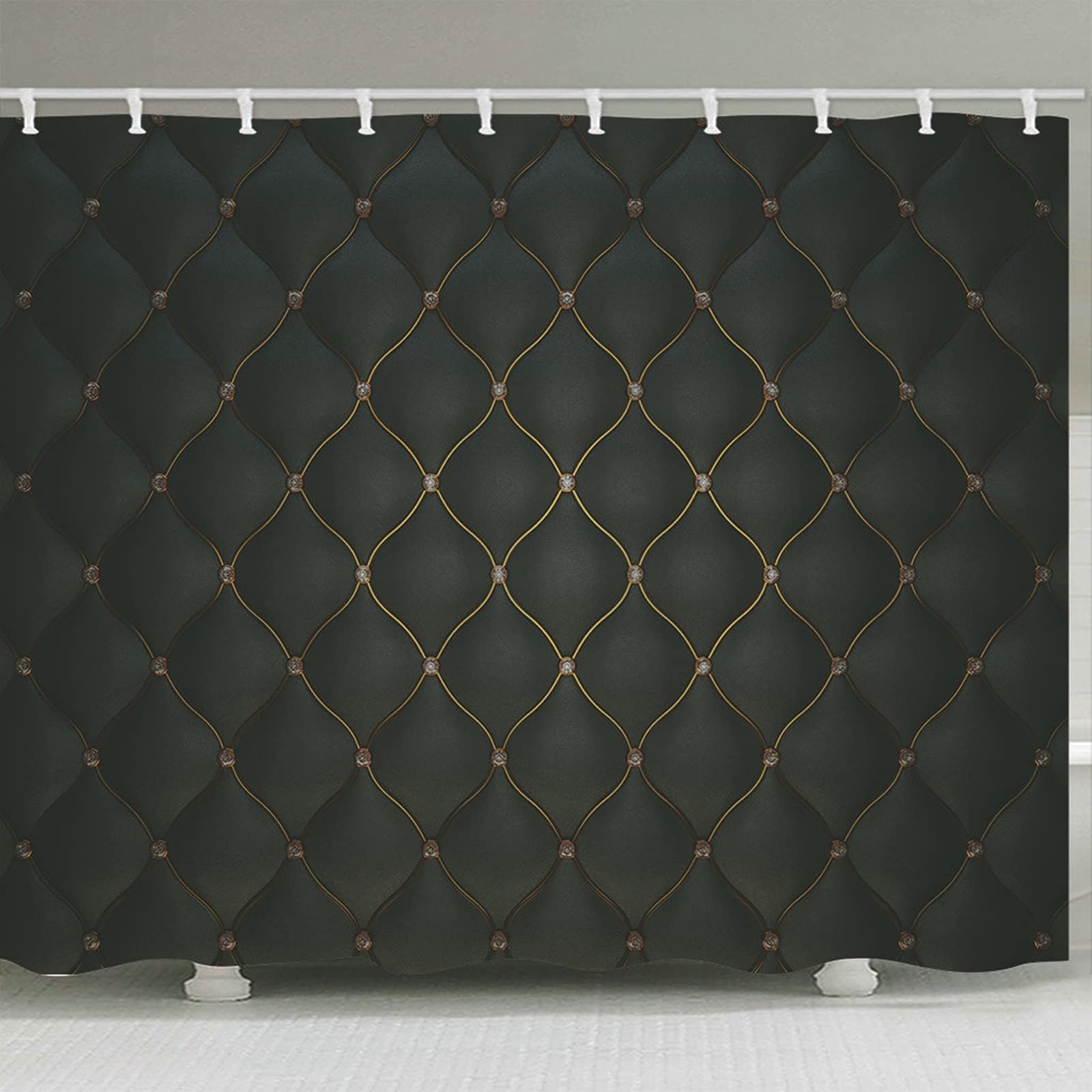 Tenda Bagno Nero Tende da Bagno Lavabili Tende Doccia Antimuffa Poliestere con Ganci Tenda Doccia Rete a Rombi, 180x200cm