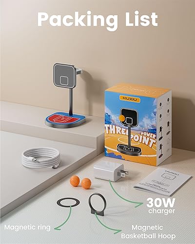 Miniatura 7 de KU XIU X85 - Estación de carga 3 en 1 de 3 puntos para Apple, cargador inalámbrico magnético de aleación de aluminio con mini baloncesto y aro para