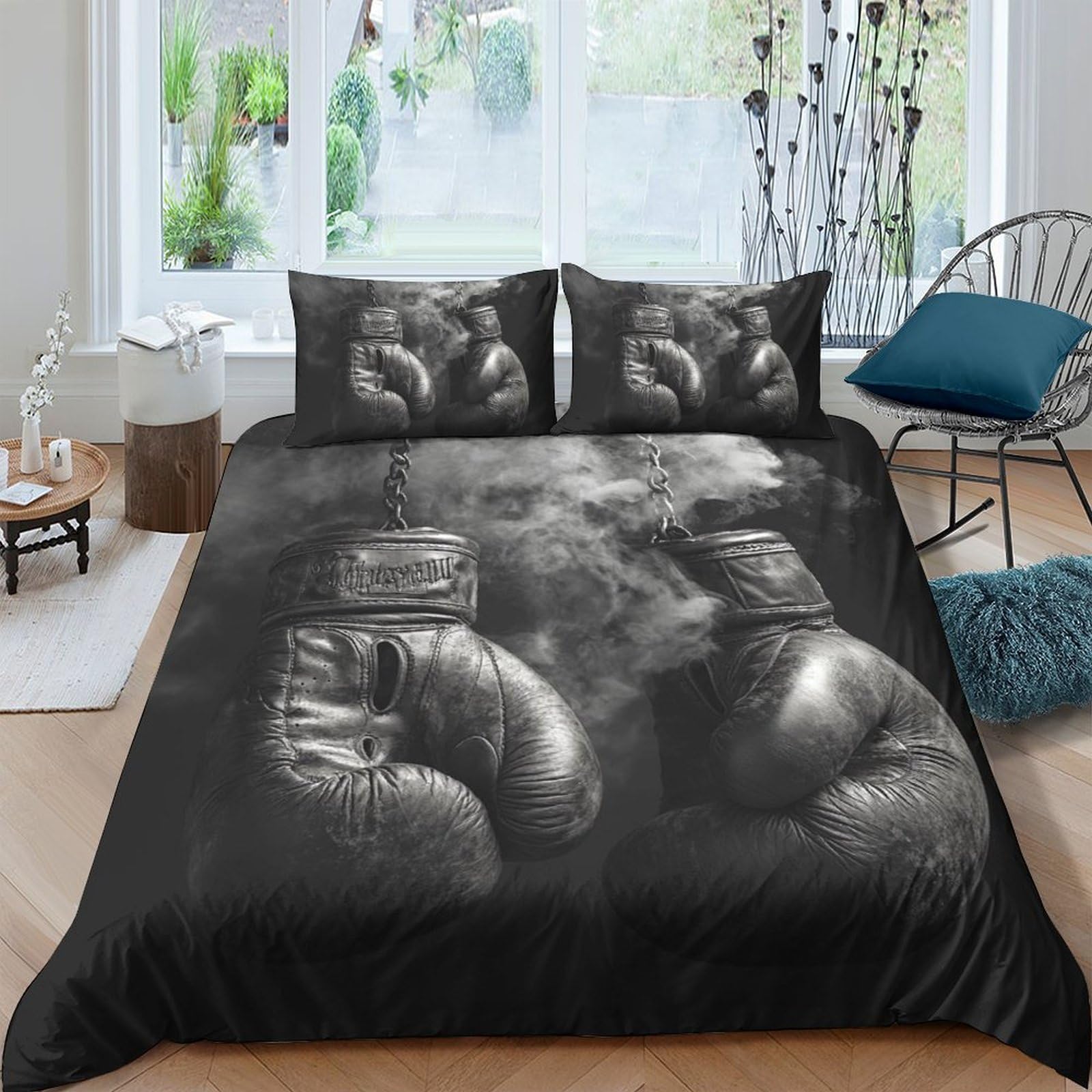 Ctjqhvkz Style-10 3D Printed Boxing Gloves Fitted Sheet Microfiber Soft Breathable Smoke Bed Cover For Bedroom Guest Room Decor Single（135X200cm）