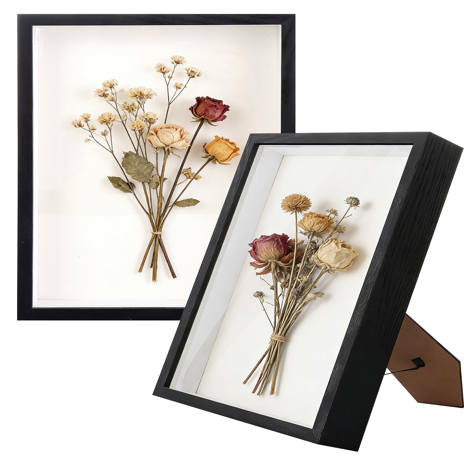 YKUKIZEE 2 Pcs Black Wood Square 3D Shadow Box Frame Deep 10x10 inch