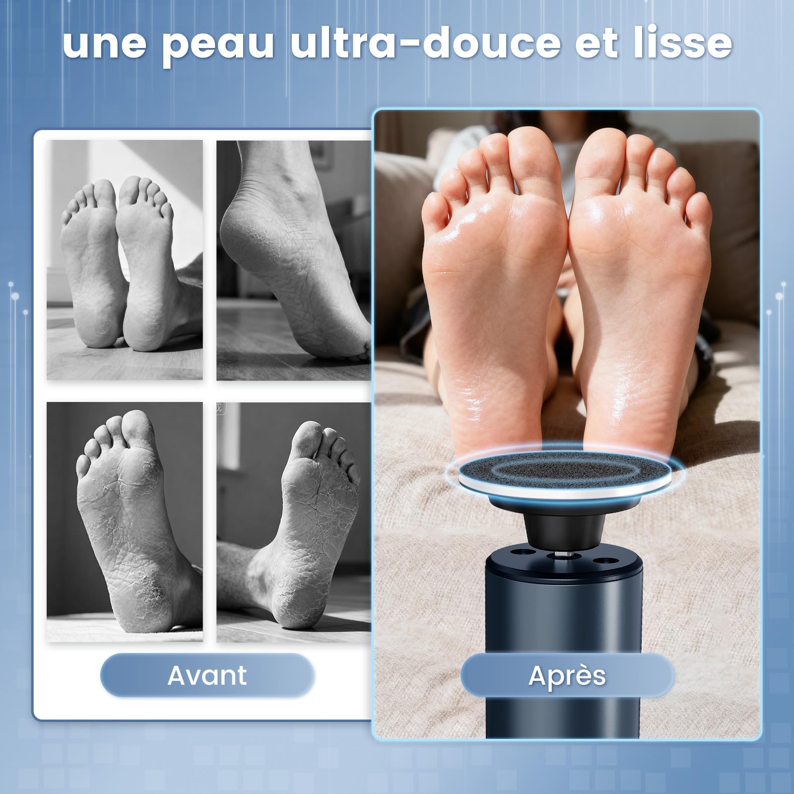 LIHAO Rape Pieds Électrique, 2 en 1Ponceuse Pieds Rechargeable 1800mAh avec Poignée Rabattable 90°, 9 Vitesses, Écran LED, Kit Pédicure 30 Accessoires pour Callosités et Peaux Mortes - Noir