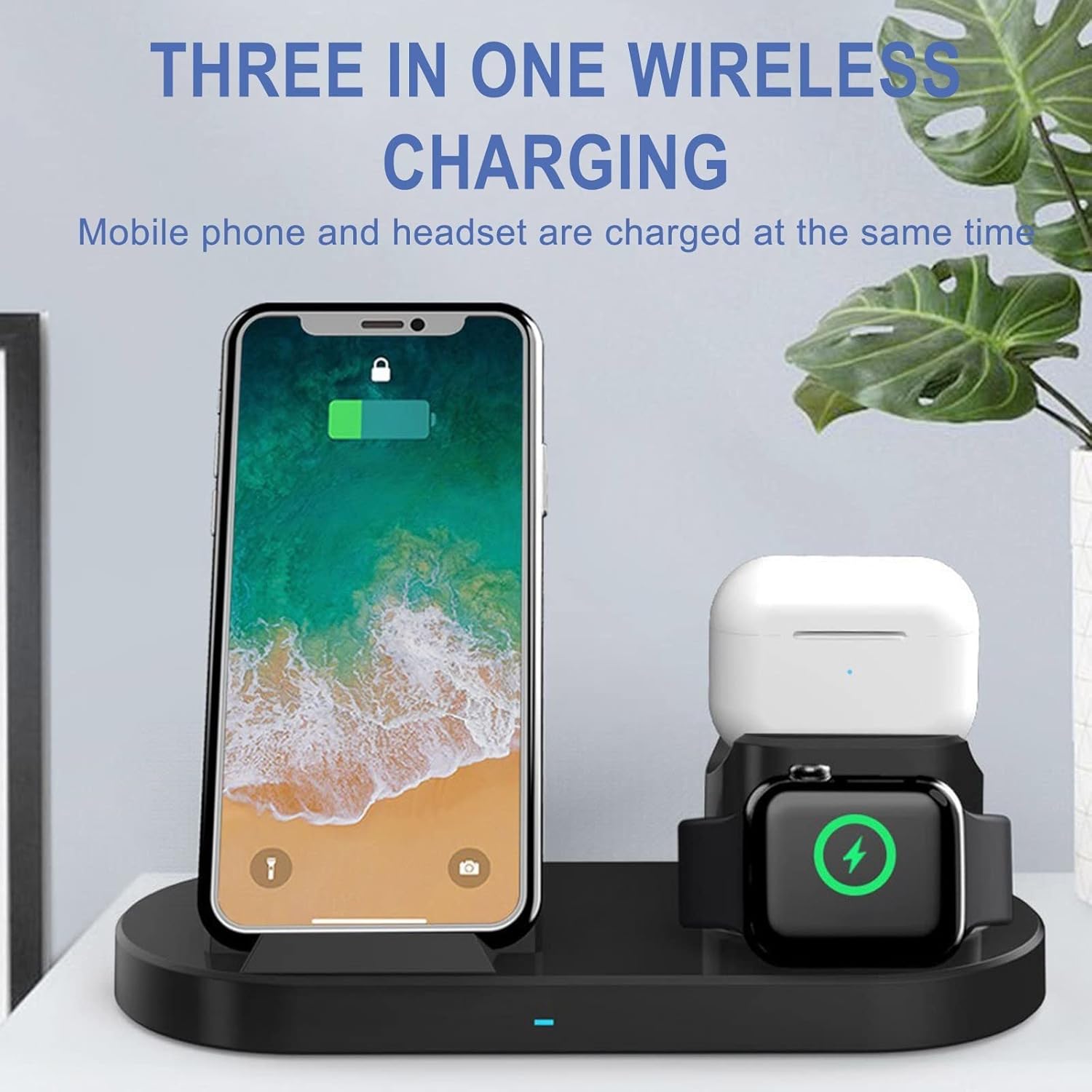 3 in 1 wireless charging station with digital alarm clock charging station for multiple devices 15w wireless charger stand compatible with ios andr