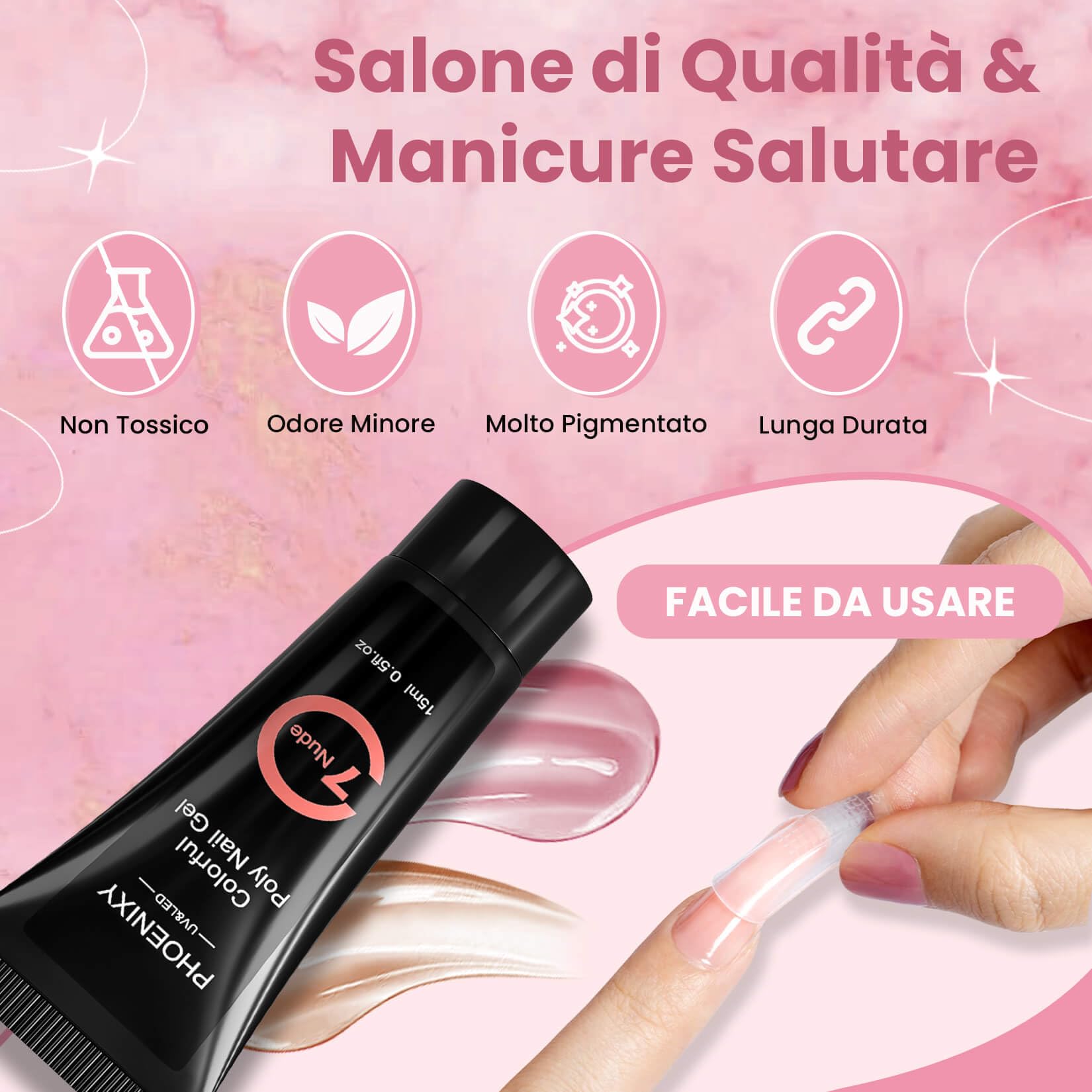 Phoenixy Kit Unghie Gel Completo 14 Colori 15 ML Gel Ricostruzione Bianco Nero Nudo Pink Kit Ricostruzione Unghie U V/LED Regalo per Donna