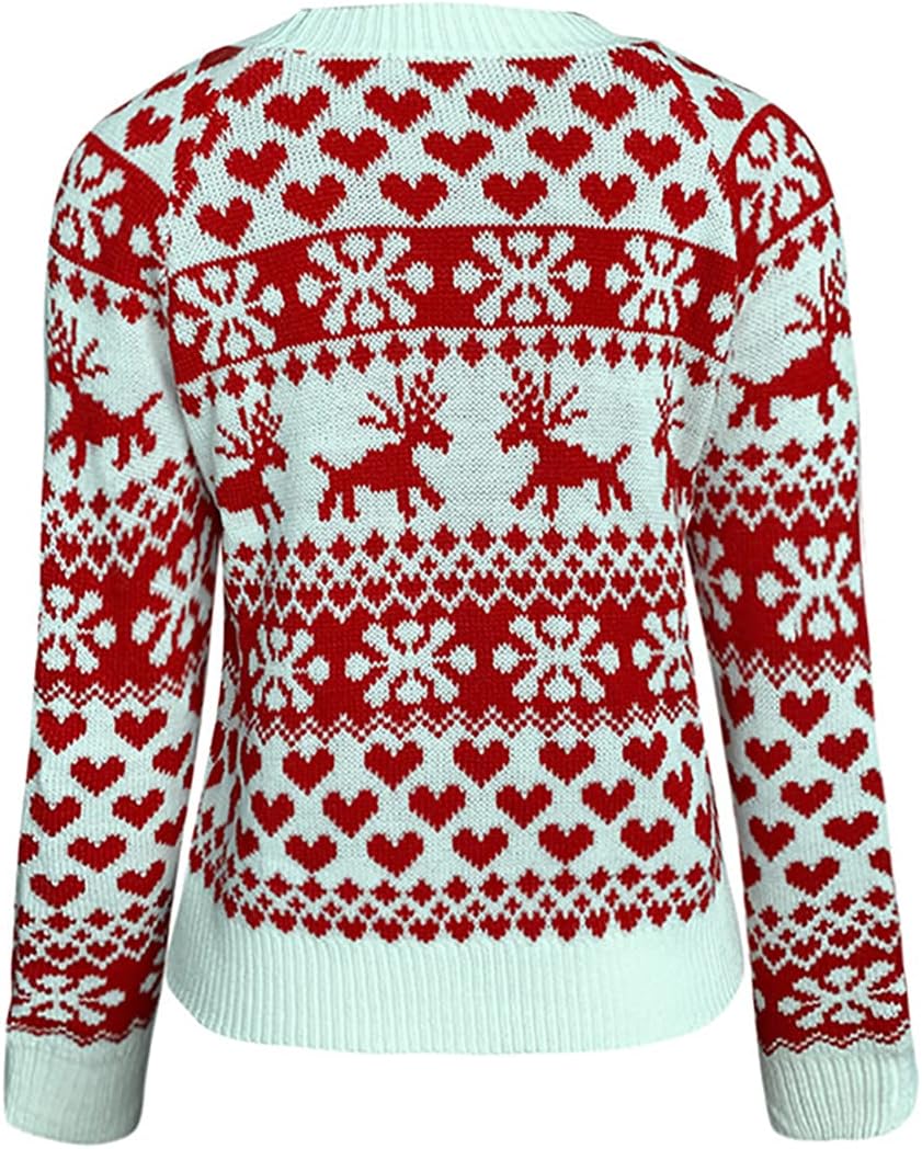 ZAFUL Women's Christmas Snowflake Reindeer Knitted Sweater Long Sleeve Crew Neck Heart Animal Print Pullover Knitwear - Image 6