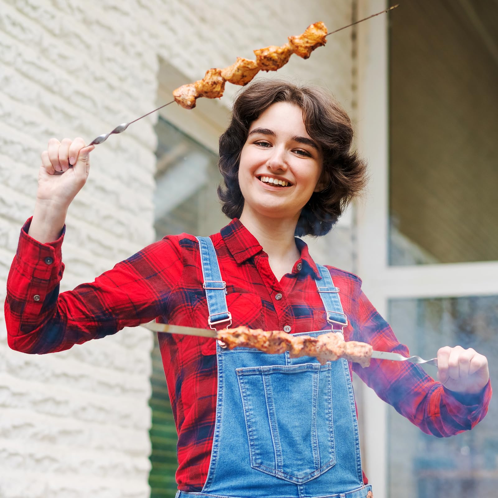 Spiedini BBQ Acciaio Inox 55 Cm - 8 Pezzi Con Pennello Olio E Sacchetto - Foto 9