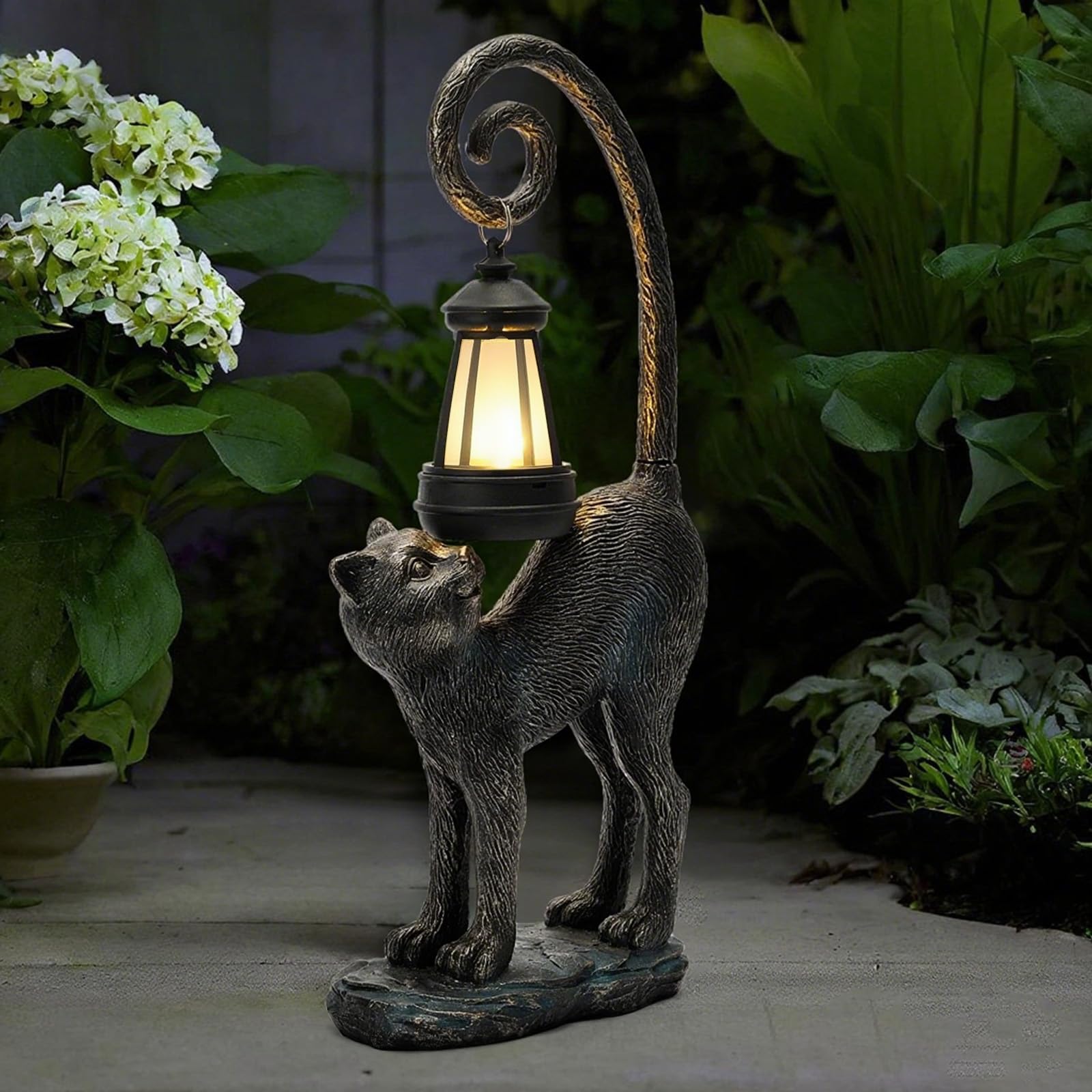 Statue solaire de jardin en forme de chat avec sculptures lumineuses LED étanches, statues mignonnes pour étang/cour, décoration extérieure, maison, pelouse, terrasse, animal en résine, cadeau