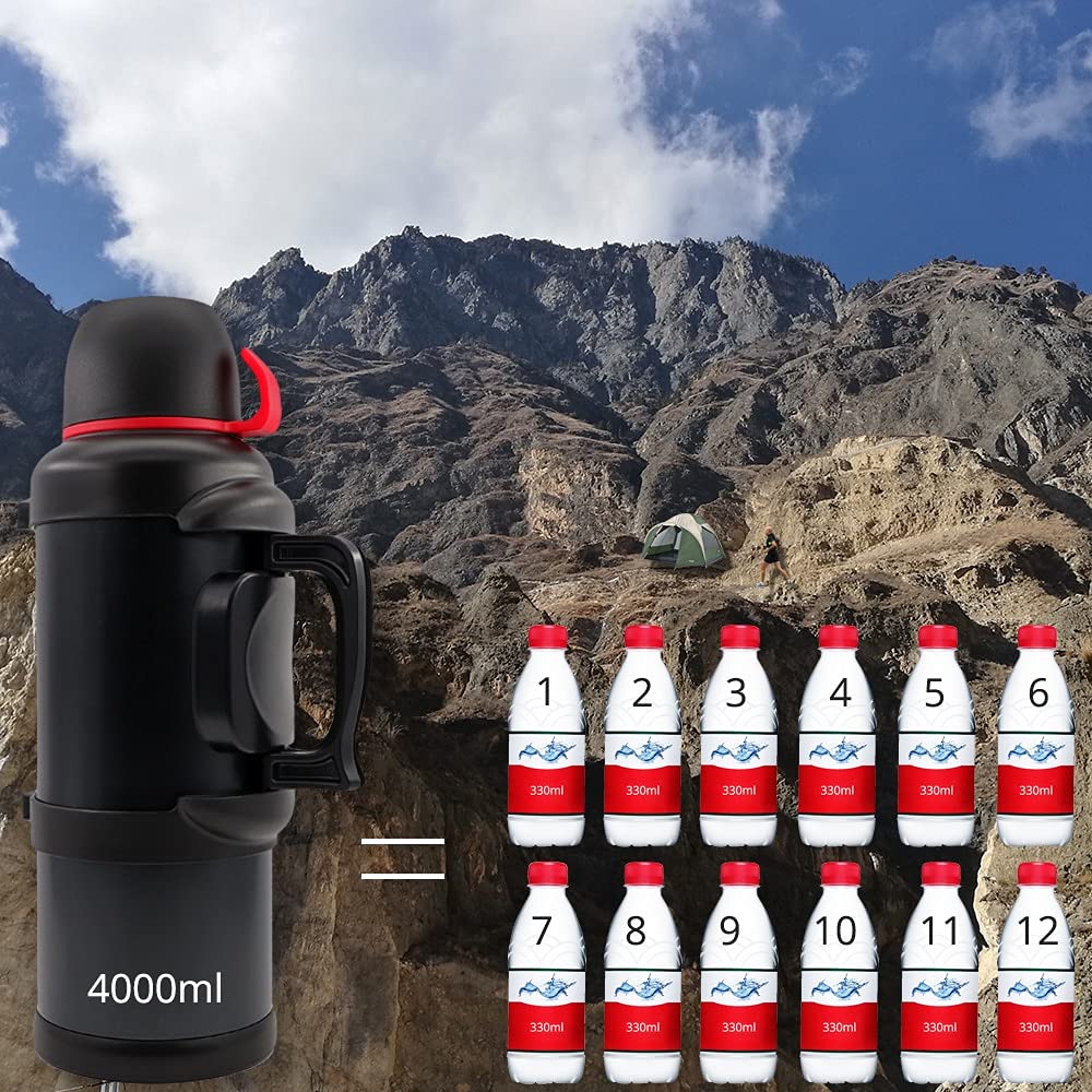 Kubek termiczny duży termos podróżny ze stali nierdzewnej na kawę herbatę wodę podwójna ścianka izolowana próżniowo, 3800 ml, 36 godzin ciepła + 48 godzin zimny termos kubek (kolor: 4 l (10 uncji) , rozmiar: czarny