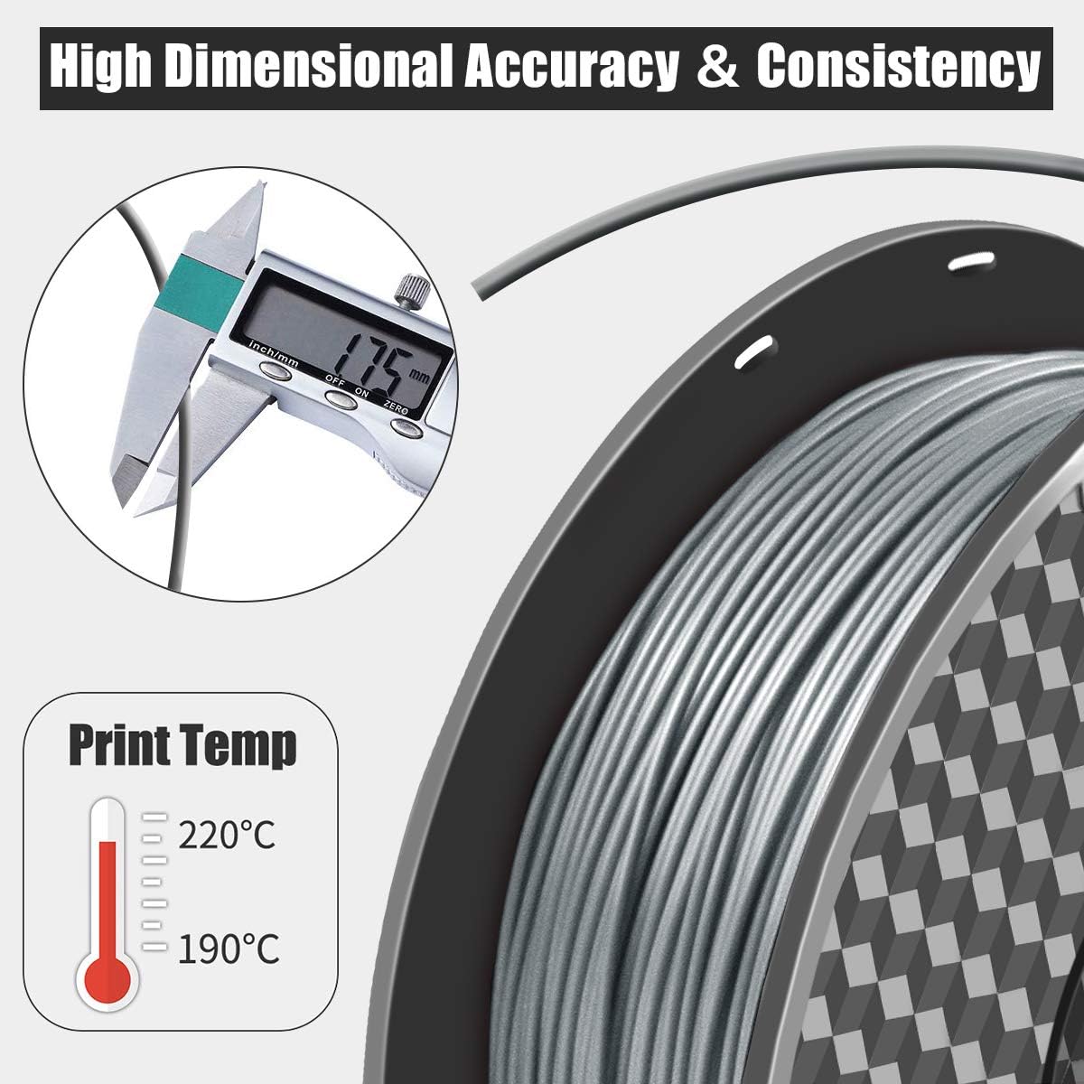 review 3D Printing Filament, 1.75mm Printer Filament PLA, 1kg Spool (2.2lbs) 3D Printer Filament, Dimensional Accuracy +/- 0.02 mm Printer Consumables - Fit Most FDM Printers
