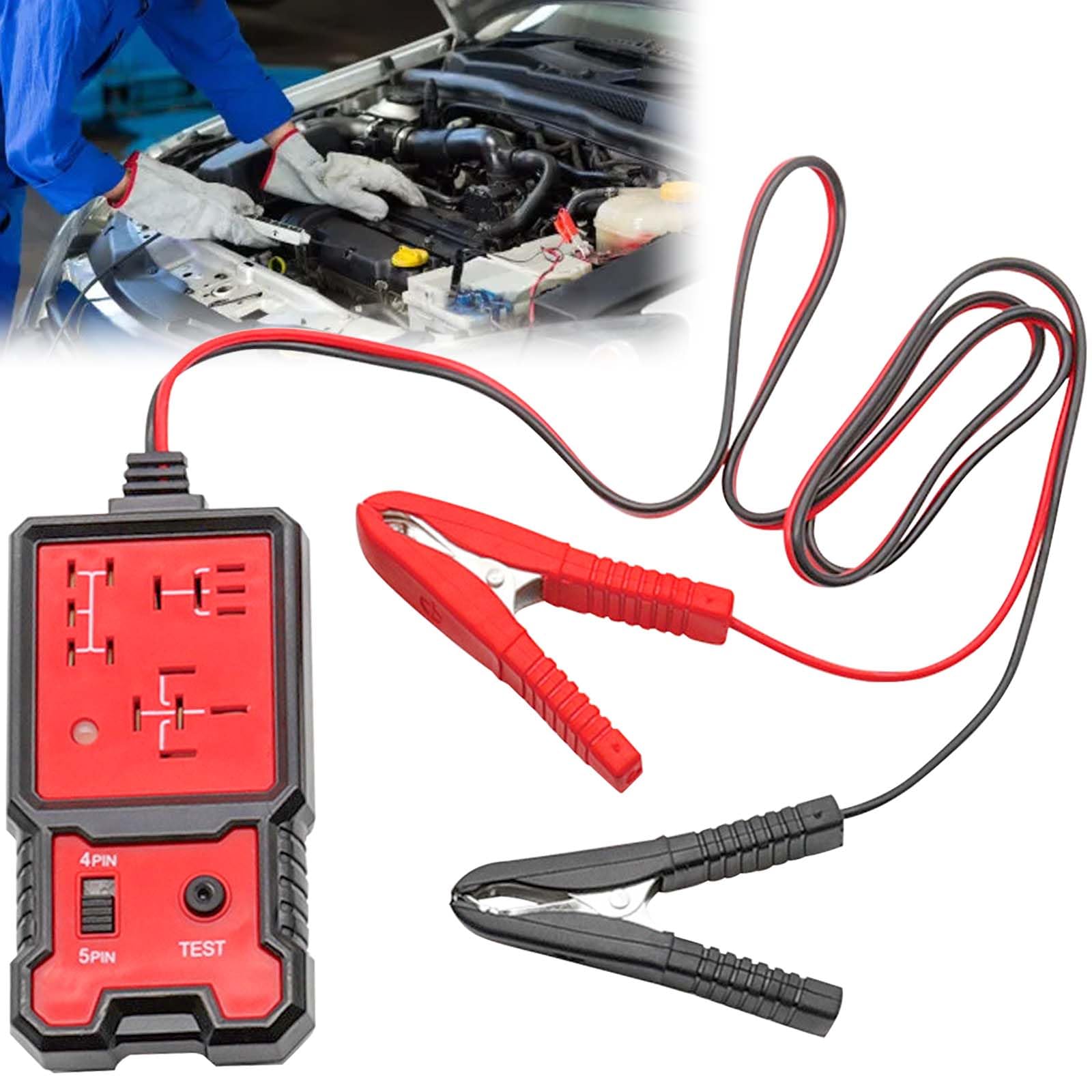 Gomety Tester Per Relè Auto: Dispositivo Di Diagnosi Professionale, Tester Per Batterie Auto 12/24V Con Pinze, Per Moto E Barca, Kit Di Test Portatile, Display LED Rosso/Verde, Materiale ABS (Nero)