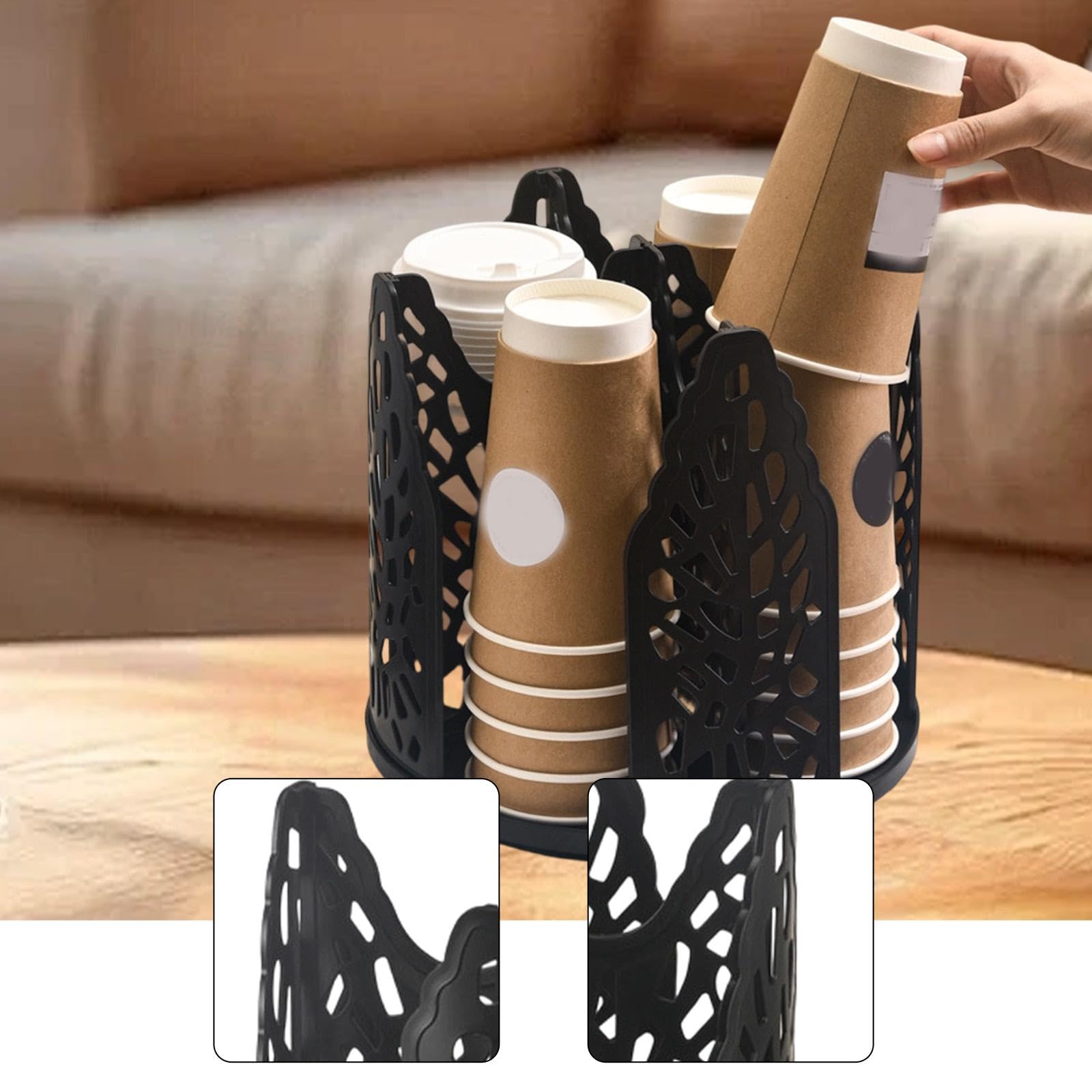 Dispenser Porta Bicchieri Carta Supporto Rotante Organizer Multifunzione PS Plastica Solida Adatto a Soggiorno, Nero