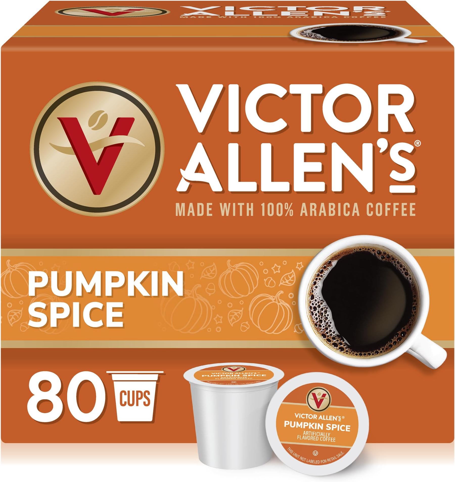 Victor Allen's Coffee Pumpkin Spice Flavored, Medium Roast, 80 Count, Single Serve Coffee Pods for Keurig K-Cup Brewers