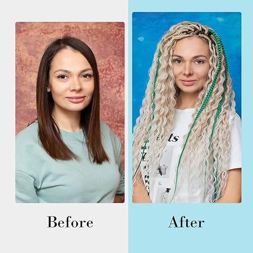 Miniatura 6 de Sangtok Extensiones de rastas onduladas de doble punta, 10 extensiones de rastas rizadas finas de 24 pulgadas de color marrón claro a rubio para