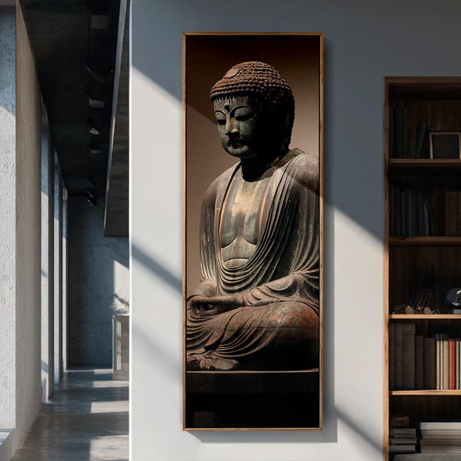 XINBAO Pionowy obraz na płótnie Budda, wysoki wąski obraz medytacyjny, nowoczesna dekoracja do studia jogi zen (40 x 120 cm/wewnętrzna rama)