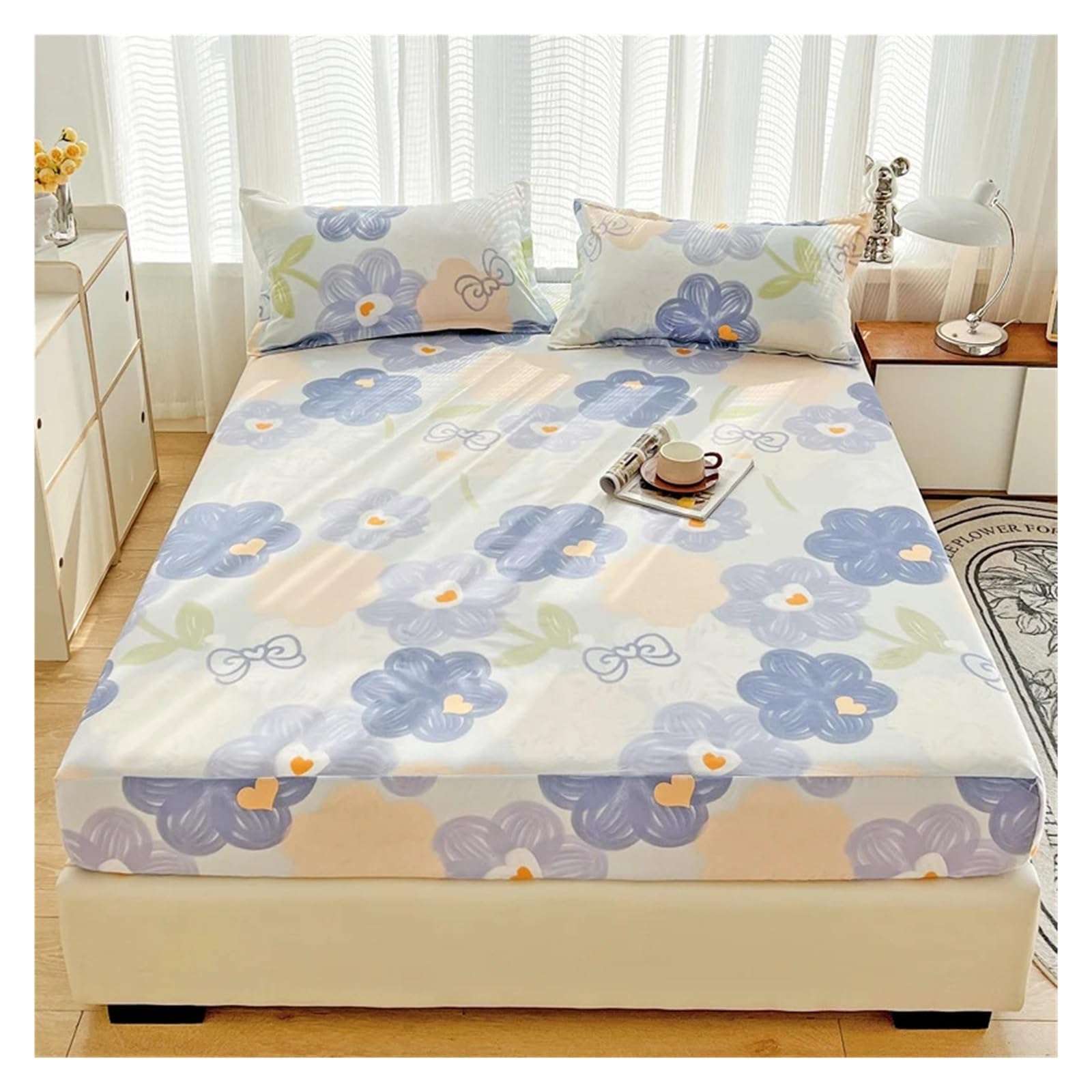 Fitted Sheet Brushed Fitted Sheet Elastic Bedsheet for Home Breathable Bed Linen para cama Simple Style Bed Covers (No Pillowcase)(Niluohehuayuan,Queen 150x200cm 1pc)