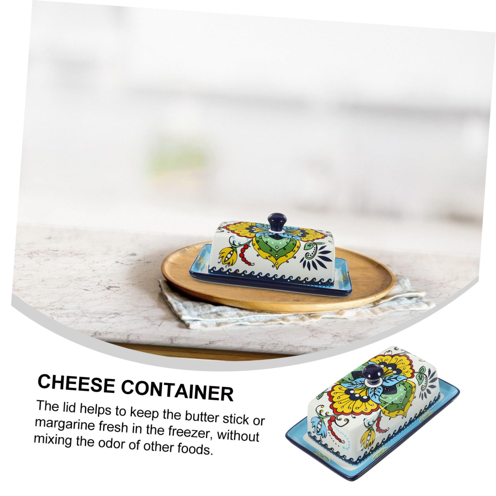 Beurrier Cuisine en Céramique Bleu, Style Européen avec Couvercle