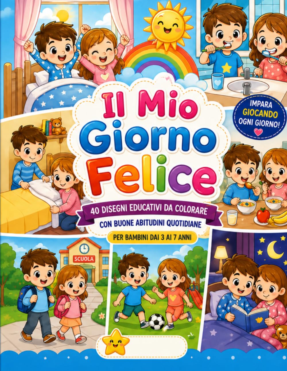 Il mio giorno felice, Libro da Colorare Educativo per Bambini: 40 Disegni da Colorare con Buone Abitudini Quotidiane, Routine Giornaliera, Igiene, ... Crescita Positiva per Bambini dai 3 ai 7 Anni