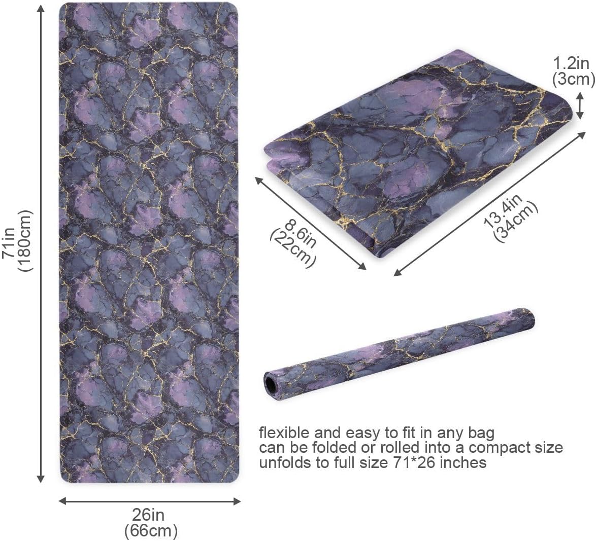 ALAZA Purple and Black Gilded Marble Yoga Mat Non Slip Fitness Exercise Mat, Workout Mat for Yoga, Pilates and Floor Exercises