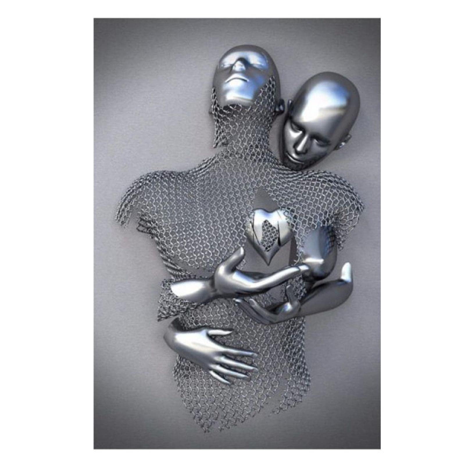 HOLEILUCK Modern Couples Metal Figure Statue Wall Art Canvas Painting Lover Sculpture Poster Stampa Picture for Living Room Decor 90x115cm (36x46in) Con Cornice