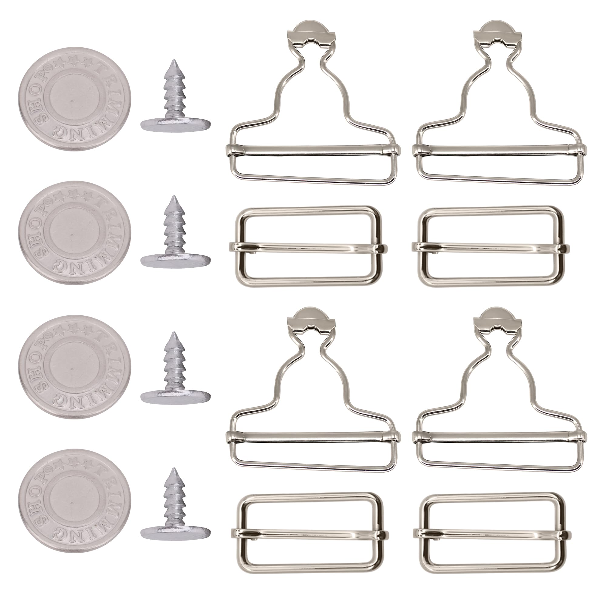 WedDecor Silver 35mm Dungaree Buckles with Sliders & Jean Buttons DIY Sewing Clips for Bib Overalls, Belts, Maternity Wear, Wool Trousers, Scrapbooks & Clothing Repairs, 4pcs Set