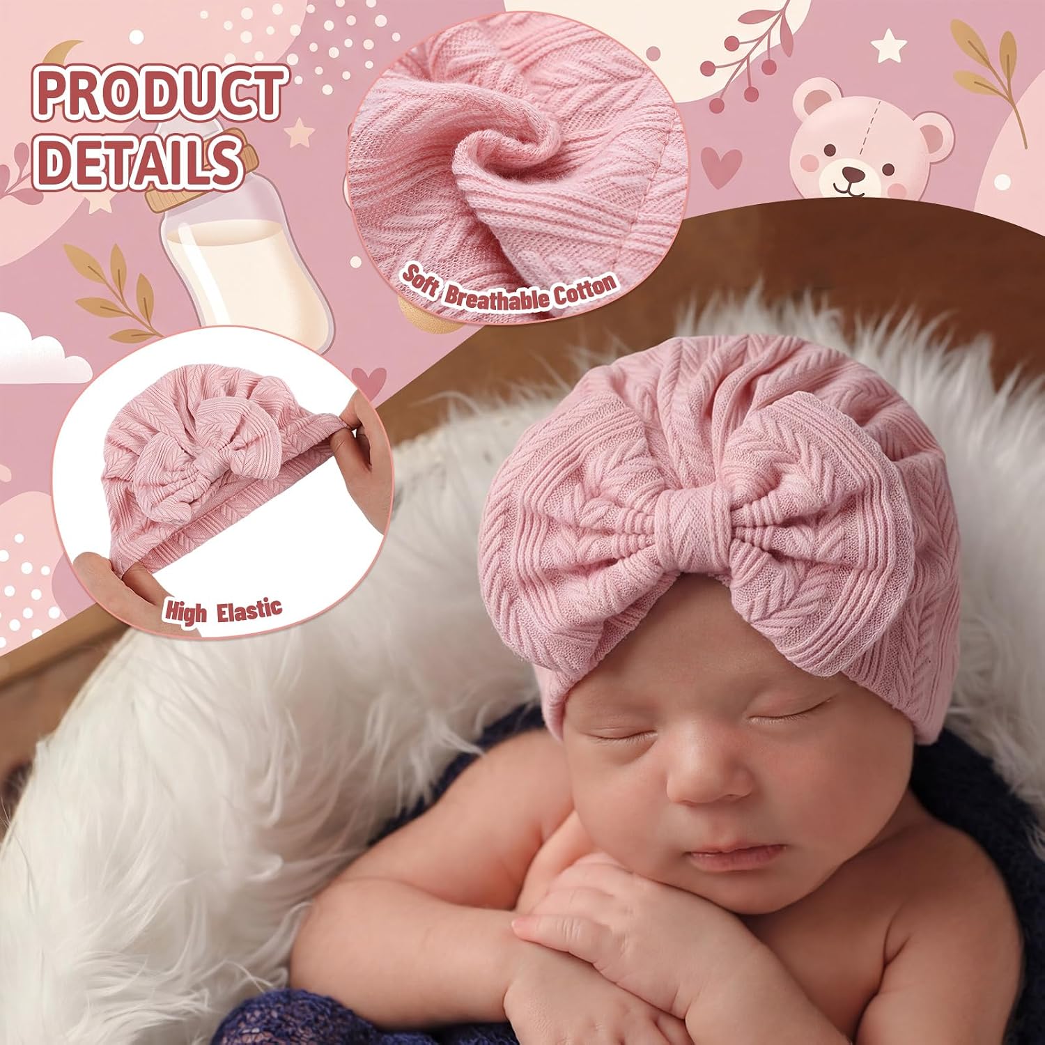 Cuffbow 4 Pcs Preemie Hats