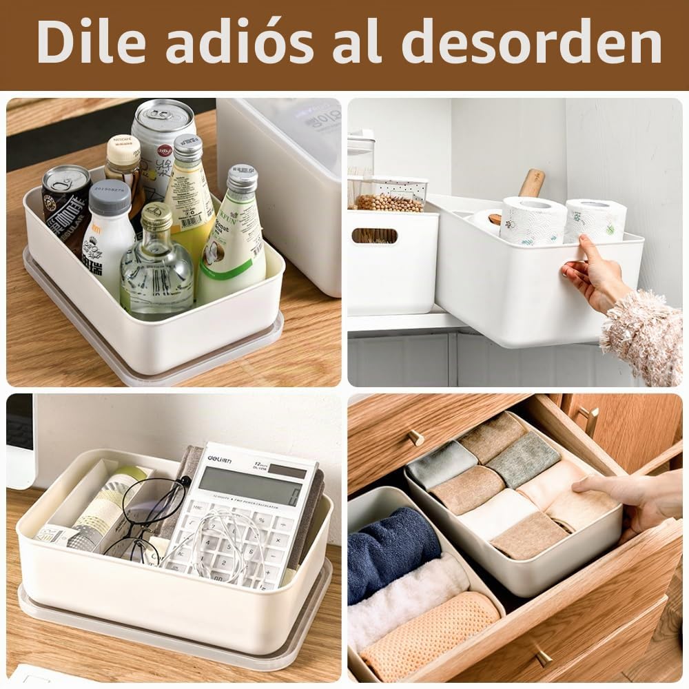 8 cajas de almacenamiento con 4 tapas de plástico con asas, cajas organizadoras multifuncionales para cocina, oficina, armario, baño, juguetes