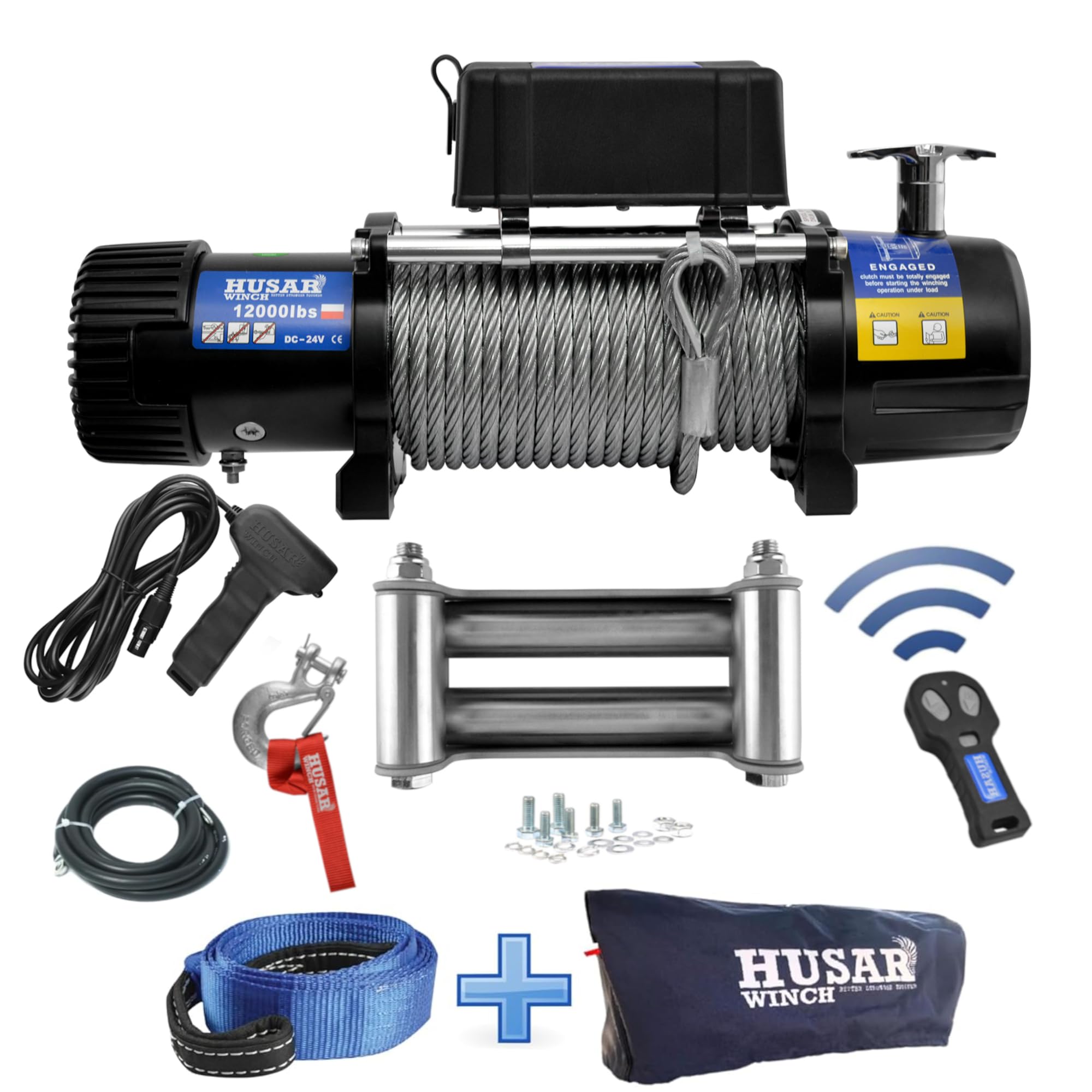 Cabrestante Eléctrico de 12000 lbs | 5443 kg, 24 V, Con Cuerda de Acero De 25 m,Control Inalámbrico, Transmisión Planetaria De 3 Etapas, Ideal Para Vehículos Todoterreno, Vehículos 4x4
