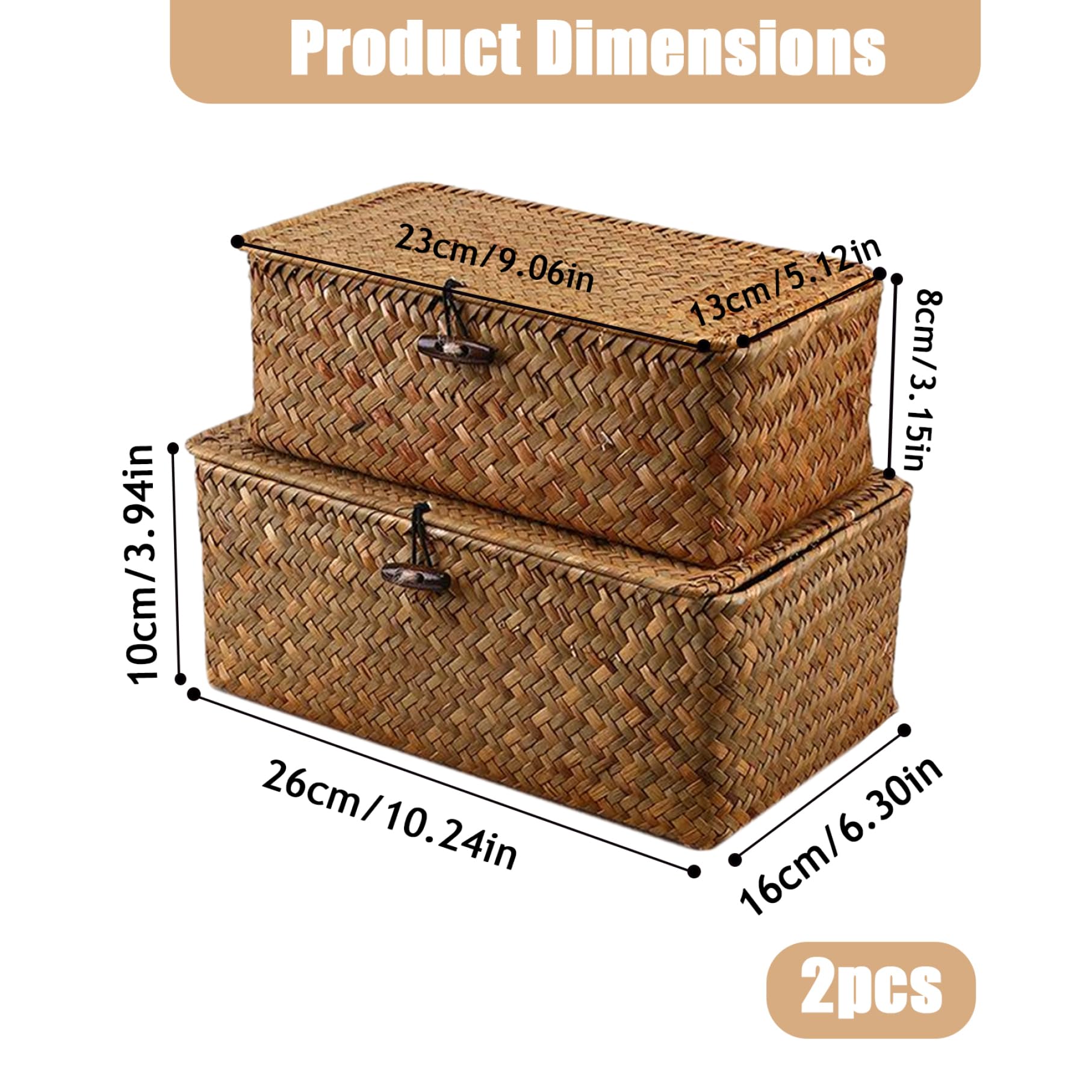 2 cestas de almacenamiento con tapa de 10 x 6 x 4 y 9 5 3 pulgadas, cestas de almacenamiento de pasto marino fijadas con alambre, cesta tejida con cerradura de madera para almacenar decoración