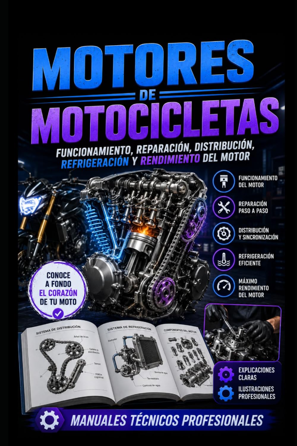 Motores de Motocicletas: Funcionamiento, Reparación, Distribución, Refrigeración y Rendimiento del Motor: Manuales Técnicos Profesionales (Biblioteca profesional de mecánica de motos)