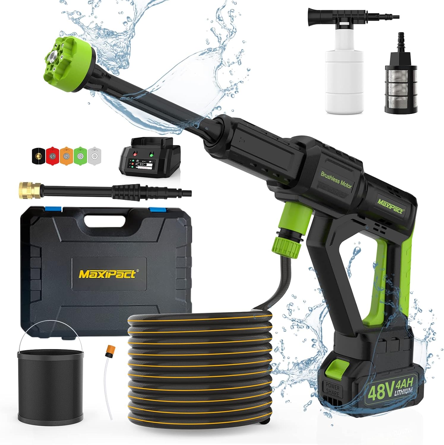 MAXIPACT Cordless Pressure Washer, Max 1000PSI, 3 Speed