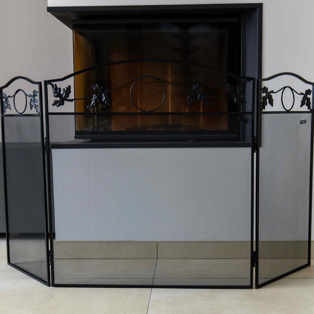 Grille de protection cheminée - Pare feu cheminée - Pliable 3 panneaux - Longueur 131cm - Hauteur 73cm - Acier - Décoratif