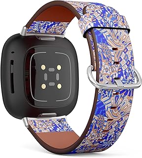 CJBROES Replacement Leather Watch Band, Compatible with Fitbit Versa 3 and Fitbit Sense of Wristband Bracelet Accessory - tracery-Calming-Mehndi