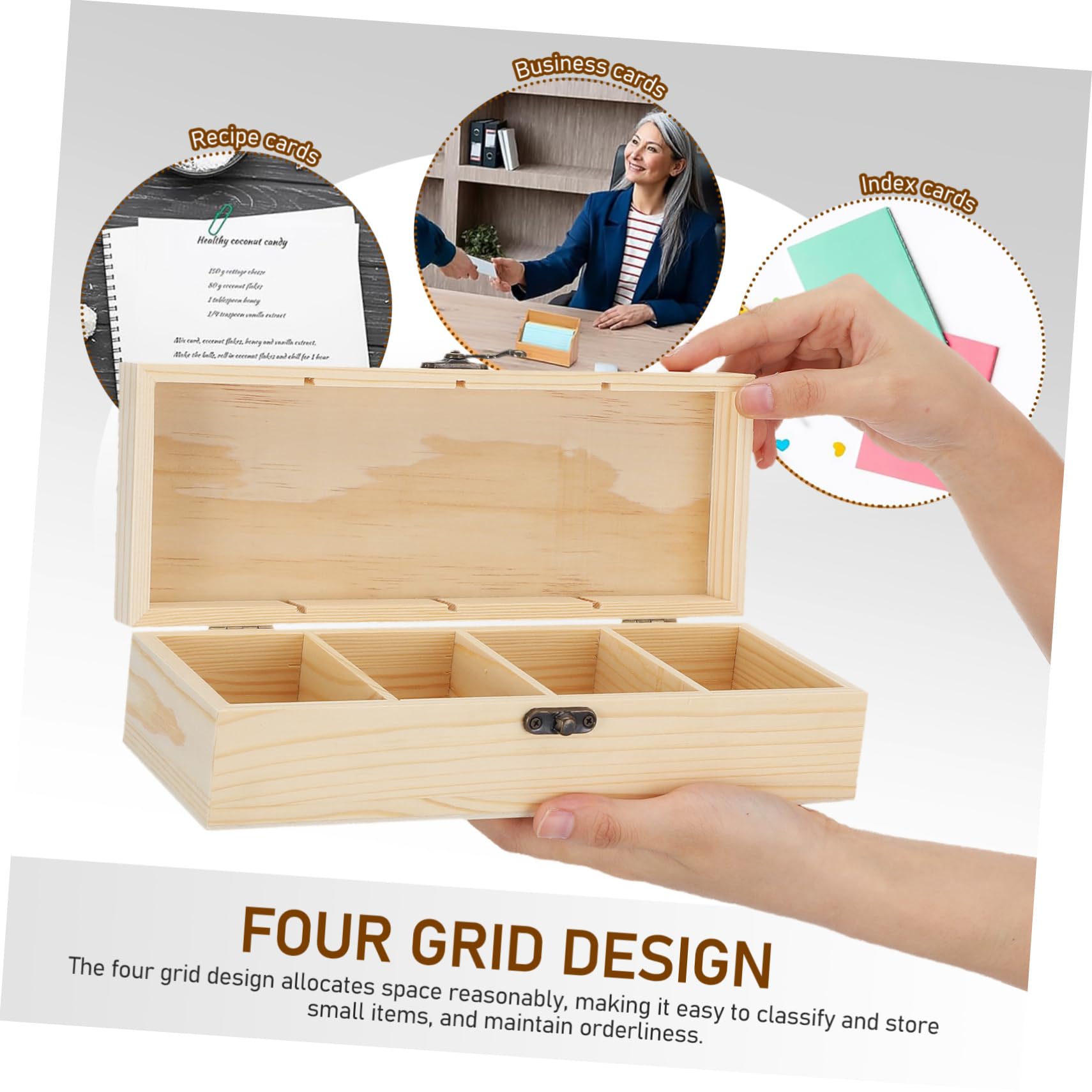 Holzbox mit Klappdeckel 2 Stück 25x9.5x6.5cm Aufbewahrungsbox mit Ablagefächern für Notizen und Karten Geeignet für Büro Schule und Wohnraum